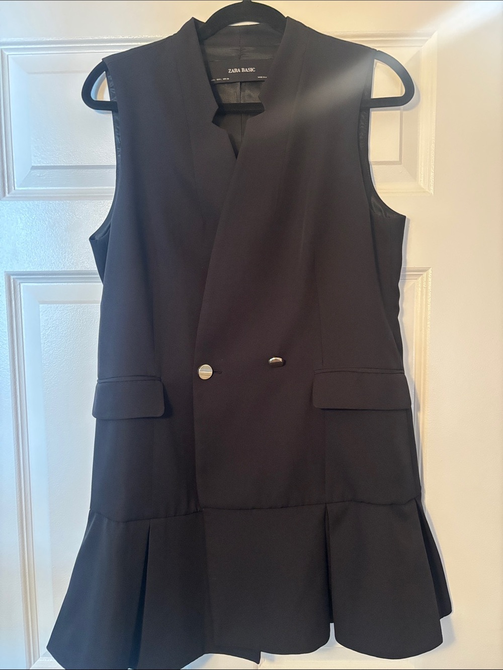 Zara Vest Blazer Long Black Ruffle bottom